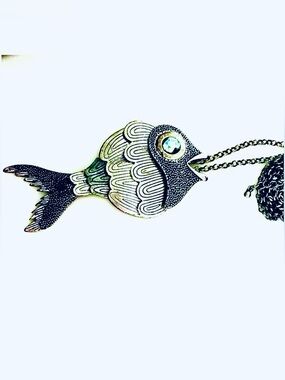 NWT ALEXANDRA'S ACCENTS Pewter Articulated Fish Pendant 33" Chain Necklace